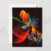 Blauw Sinaasappel Bloemen Modern Abstract Kunstpat Briefkaart (Voorkant / Achterkant)