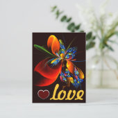 Blauw Sinaasappel Bloemen Modern Abstract Kunstpat Briefkaart (Staand voorkant)