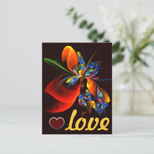 Blauw Sinaasappel Bloemen Modern Abstract Kunstpat Briefkaart (Staand voorkant)