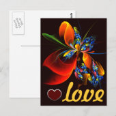 Blauw Sinaasappel Bloemen Modern Abstract Kunstpat Briefkaart (Voorkant / Achterkant)