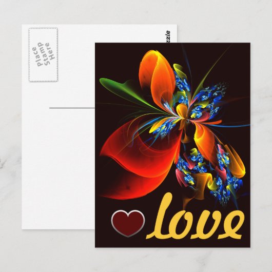 Blauw Sinaasappel Bloemen Modern Abstract Kunstpat Briefkaart (Voorkant / Achterkant)