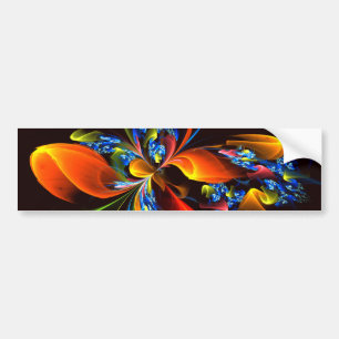Blauw Sinaasappel Bloemen Modern Abstract Kunstpat Bumpersticker