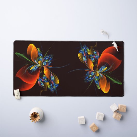 Blauw Sinaasappel Bloemen Modern Abstract Kunstpat Bureaumat (Kindertafel)