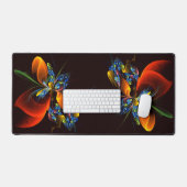 Blauw Sinaasappel Bloemen Modern Abstract Kunstpat Bureaumat (Keyboard & Muis)