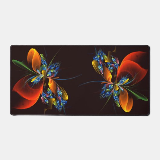 Blauw Sinaasappel Bloemen Modern Abstract Kunstpat Bureaumat (Voorkant)