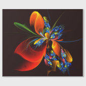 Blauw Sinaasappel Bloemen Modern Abstract Kunstpat Cadeaupapier (Vlak)