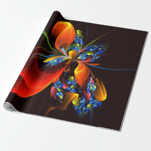 Blauw Sinaasappel Bloemen Modern Abstract Kunstpat Cadeaupapier