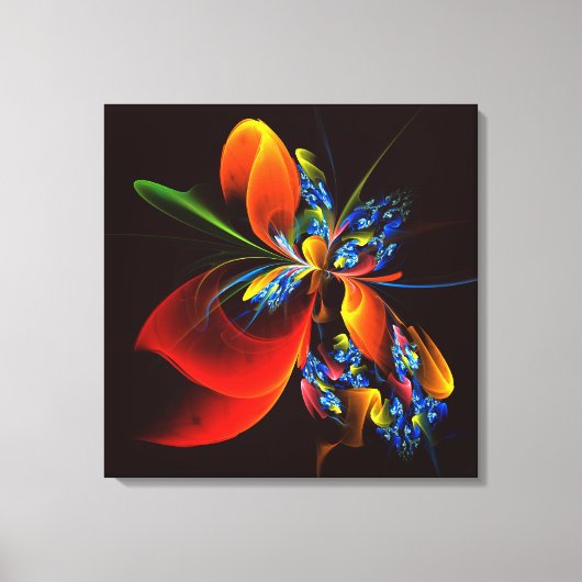 Blauw Sinaasappel Bloemen Modern Abstract Kunstpat Canvas Afdruk (Voorkant)
