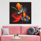 Blauw Sinaasappel Bloemen Modern Abstract Kunstpat Canvas Afdruk (Insitu (Woonkamer))