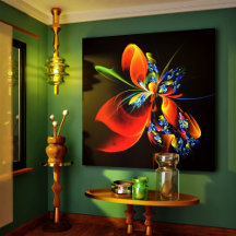 Blauw Sinaasappel Bloemen Modern Abstract Kunstpat