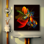 Blauw Sinaasappel Bloemen Modern Abstract Kunstpat Canvas Afdruk