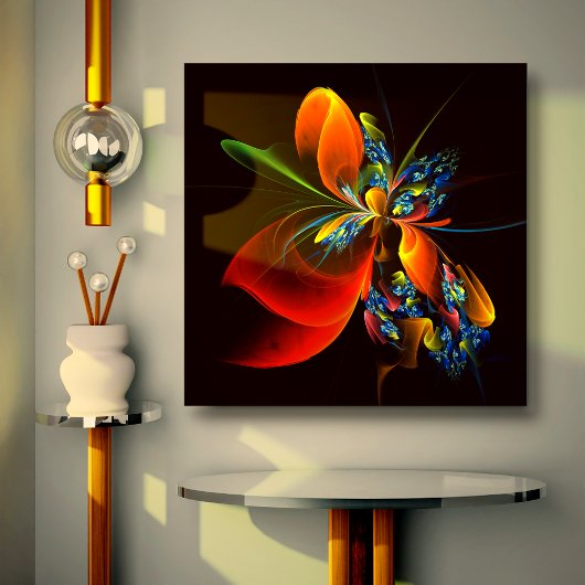 Blauw Sinaasappel Bloemen Modern Abstract Kunstpat Canvas Afdruk