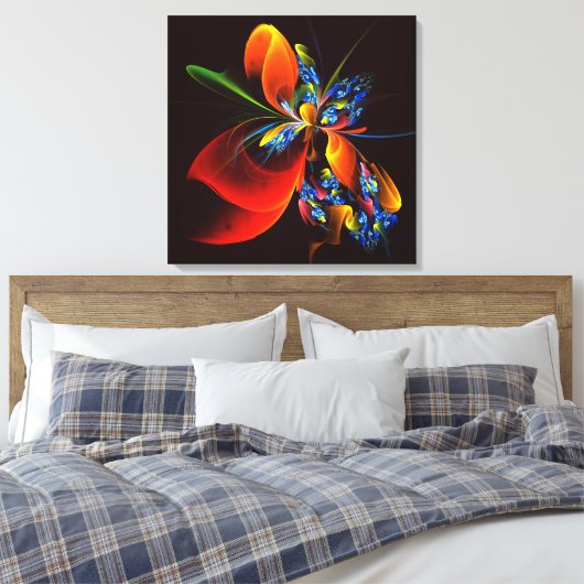 Blauw Sinaasappel Bloemen Modern Abstract Kunstpat Canvas Afdruk (Insitu (Slaapkamer))