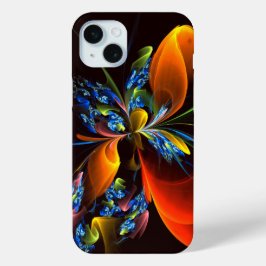 Blauw Sinaasappel Bloemen Modern Abstract Kunstpat iPhone 15 Mini Hoesje