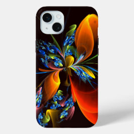 Blauw Sinaasappel Bloemen Modern Abstract Kunstpat iPhone 15 Mini Hoesje