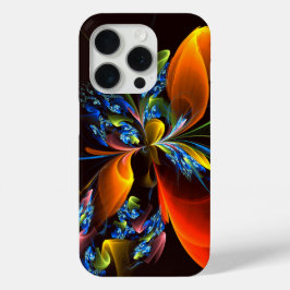 Blauw Sinaasappel Bloemen Modern Abstract Kunstpat iPhone 15 Pro Case