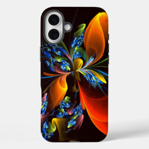Blauw Sinaasappel Bloemen Modern Abstract Kunstpat iPhone 16 Plus Hoesje
