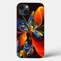 Blauw Sinaasappel Bloemen Modern Abstract Kunstpat