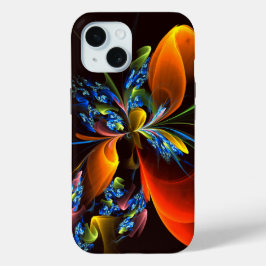 Blauw Sinaasappel Bloemen Modern Abstract Kunstpat iPhone 15 Case