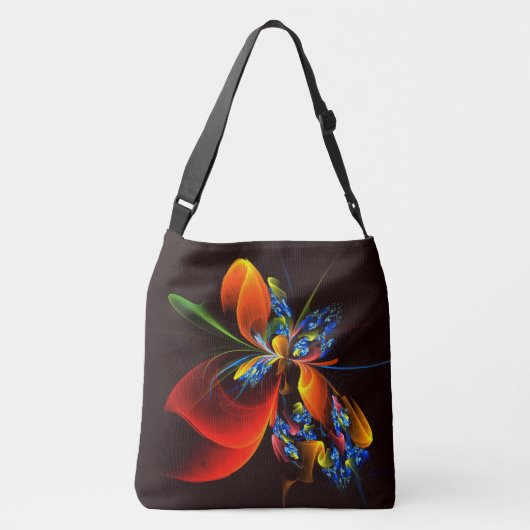 Blauw Sinaasappel Bloemen Modern Abstract Kunstpat Crossbody Tas (Achterkant)