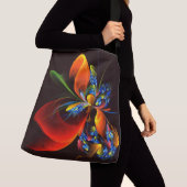 Blauw Sinaasappel Bloemen Modern Abstract Kunstpat Crossbody Tas (Dichtbij)