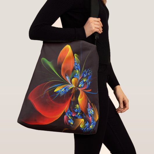 Blauw Sinaasappel Bloemen Modern Abstract Kunstpat Crossbody Tas (Dichtbij)