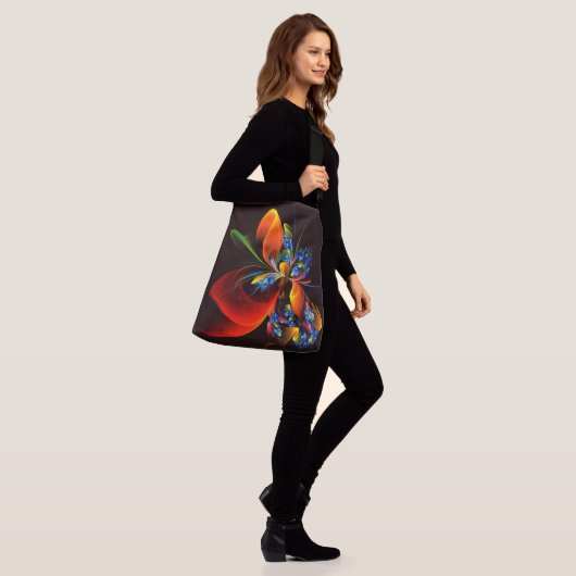 Blauw Sinaasappel Bloemen Modern Abstract Kunstpat Crossbody Tas (Op model)