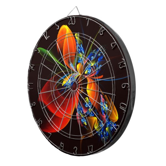 Blauw Sinaasappel Bloemen Modern Abstract Kunstpat Dartbord (Voorkant Rechts)