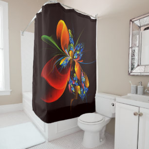 Blauw Sinaasappel Bloemen Modern Abstract Kunstpat Douchegordijn