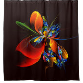 Blauw Sinaasappel Bloemen Modern Abstract Kunstpat Douchegordijn (Voorkant)