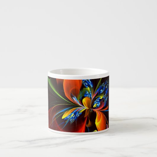 Blauw Sinaasappel Bloemen Modern Abstract Kunstpat Espresso Kop (Voorkant)