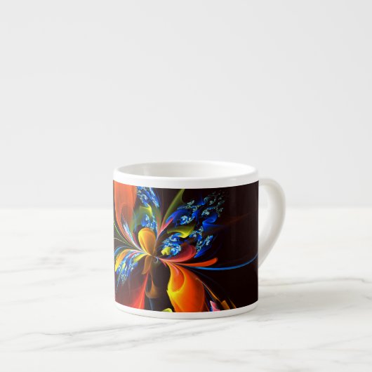 Blauw Sinaasappel Bloemen Modern Abstract Kunstpat Espresso Kop (Voorkant rechts)