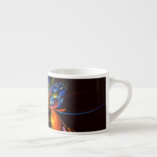Blauw Sinaasappel Bloemen Modern Abstract Kunstpat Espresso Kop (Rechts)