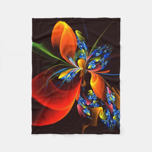 Blauw Sinaasappel Bloemen Modern Abstract Kunstpat Fleece Deken (Voorkant)