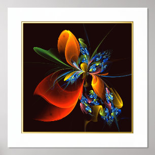 Blauw Sinaasappel Bloemen Modern Abstract Kunstpat Folie Afdrukken