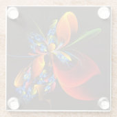 Blauw Sinaasappel Bloemen Modern Abstract Kunstpat Glazen Onderzetter (Achterkant)