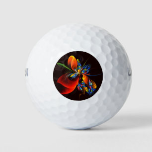 Blauw Sinaasappel Bloemen Modern Abstract Kunstpat Golfballen