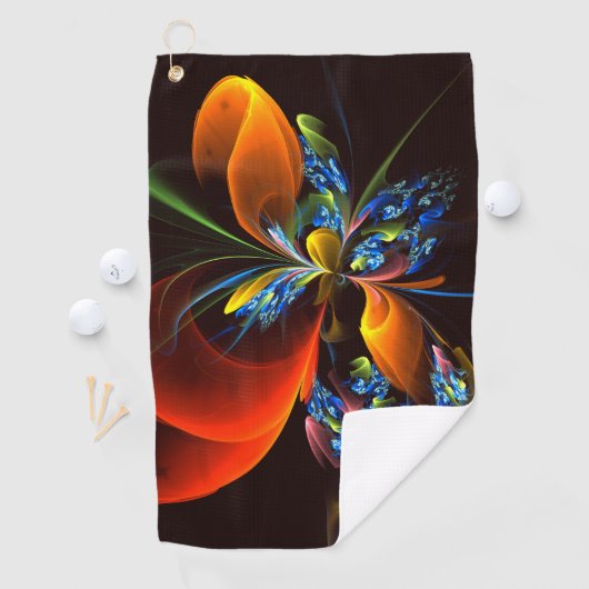Blauw Sinaasappel Bloemen Modern Abstract Kunstpat Golfhanddoek (Insitu)