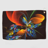 Blauw Sinaasappel Bloemen Modern Abstract Kunstpat Golfhanddoek (Horizontaal)