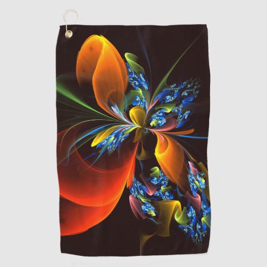 Blauw Sinaasappel Bloemen Modern Abstract Kunstpat Golfhanddoek (Voorkant)