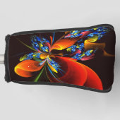 Blauw Sinaasappel Bloemen Modern Abstract Kunstpat Golfheadcover (Voorkant)