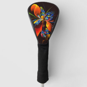 Blauw Sinaasappel Bloemen Modern Abstract Kunstpat Golfheadcover