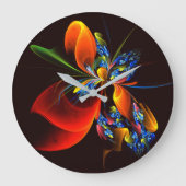 Blauw Sinaasappel Bloemen Modern Abstract Kunstpat Grote Klok (Voorkant)