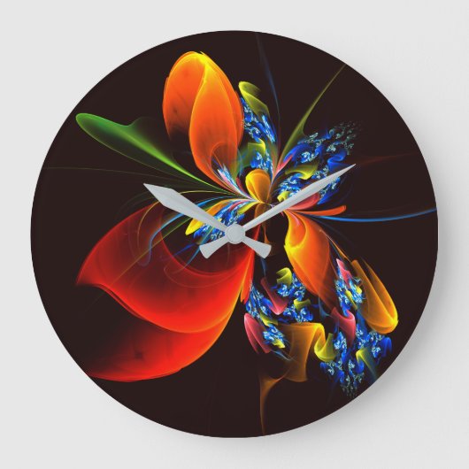 Blauw Sinaasappel Bloemen Modern Abstract Kunstpat Grote Klok (Voorkant)