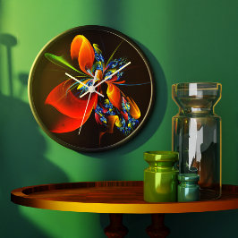 Blauw Sinaasappel Bloemen Modern Abstract Kunstpat Grote Klok