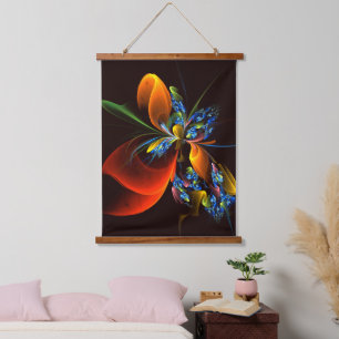 Blauw Sinaasappel Bloemen Modern Abstract Kunstpat Hangend Wandkleed