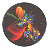 Blauw Sinaasappel Bloemen Modern Abstract Kunstpat Hockey Puck (Voorkant)