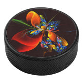 Blauw Sinaasappel Bloemen Modern Abstract Kunstpat Hockey Puck (3/4)