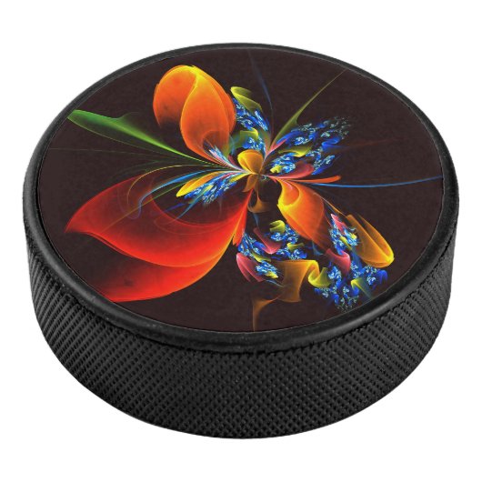 Blauw Sinaasappel Bloemen Modern Abstract Kunstpat Hockey Puck (3/4)