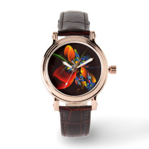 Blauw Sinaasappel Bloemen Modern Abstract Kunstpat Horloge